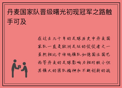 丹麦国家队晋级曙光初现冠军之路触手可及